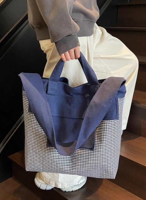 Blue Plaid Large Tote Bag | Lisa – BlackPink