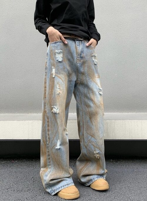 Blue Ragged Style Loose Jeans | Lisa - BlackPink