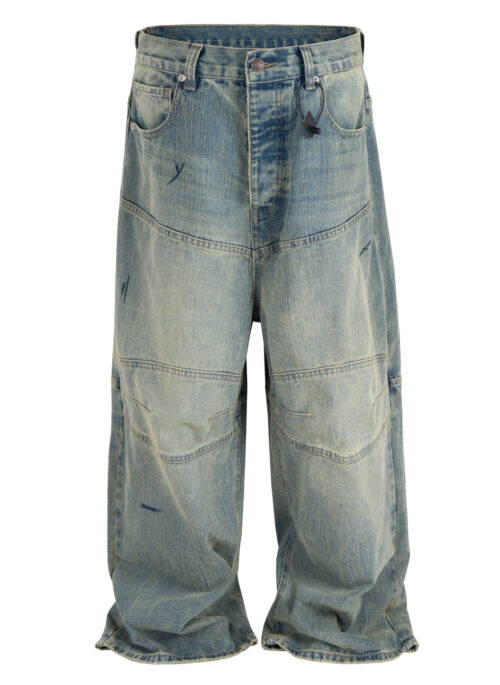 Blue Washed Denim Panelled Jeans | Minhyuk - MONSTA X