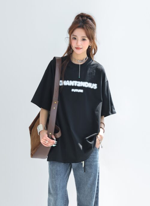 Blurry Letter Print Summer Sun Protection T Shirt