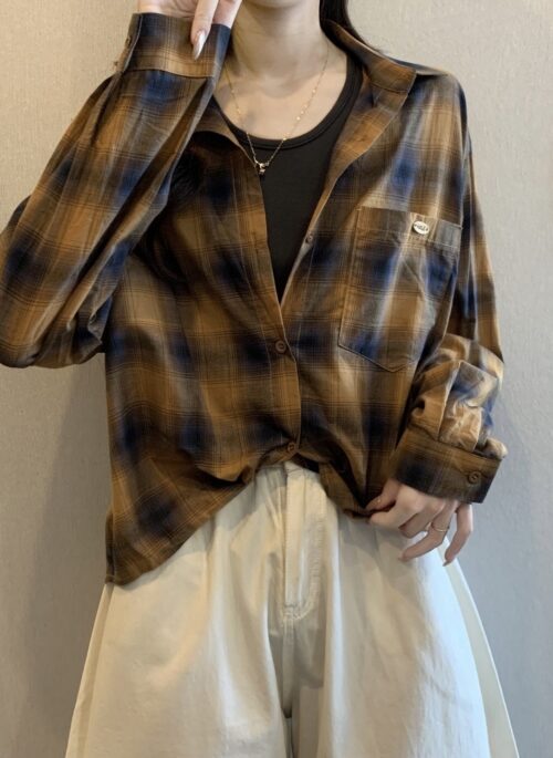 Brown Blurred Plaid Shirt | IM - MONSTA X