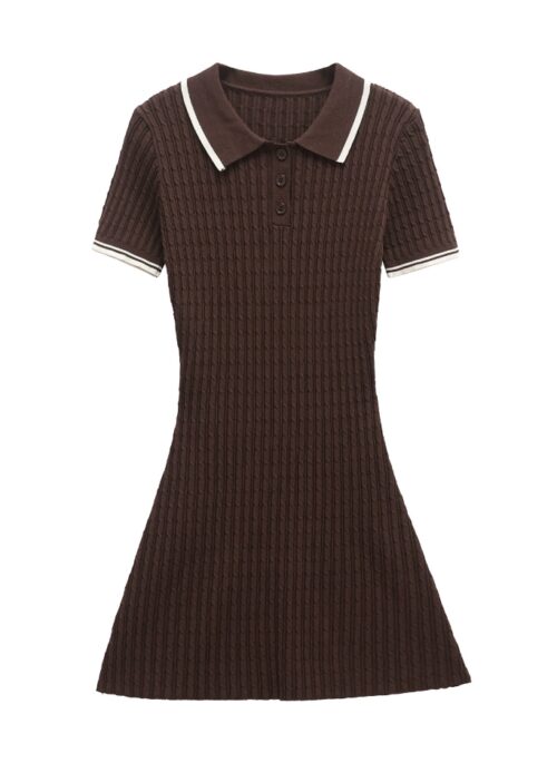Brown Bodycon Polo Dress | Chaewon - Le Sserafim