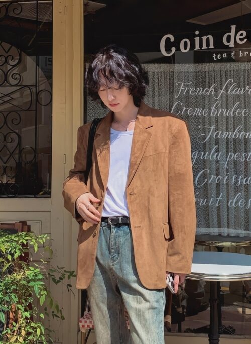 Brown Faux Suede Suit Blazer Jacket | Kang Hyo Min - Beyond The Bar