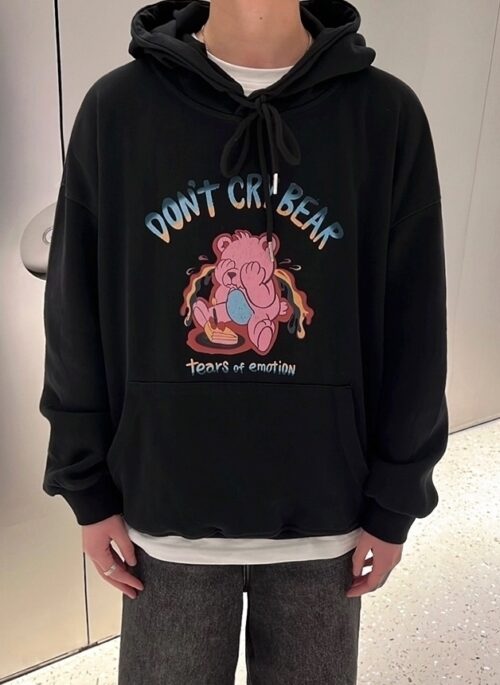 Cartoon Print Hooded Cotton Sweatshirt