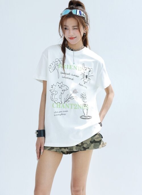 Hand Drawn Print Quick Dry Cool T Shirt