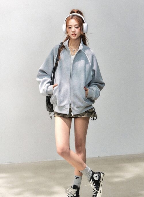 Stand Collar Zip Up Casual Sports Jacket