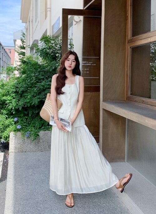 Chic Summer Square Neck Vest Skirt Set