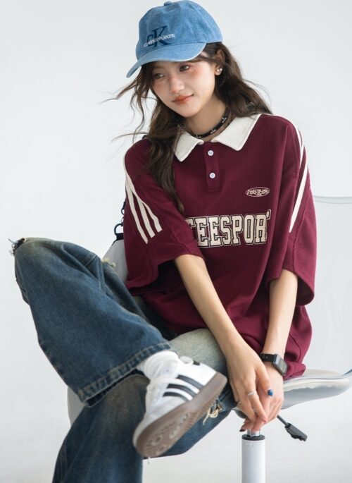 Classic Striped Polo Shirt With Contrast Collar