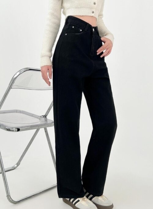 Colorblock Embroidered Wide Leg Denim Pants