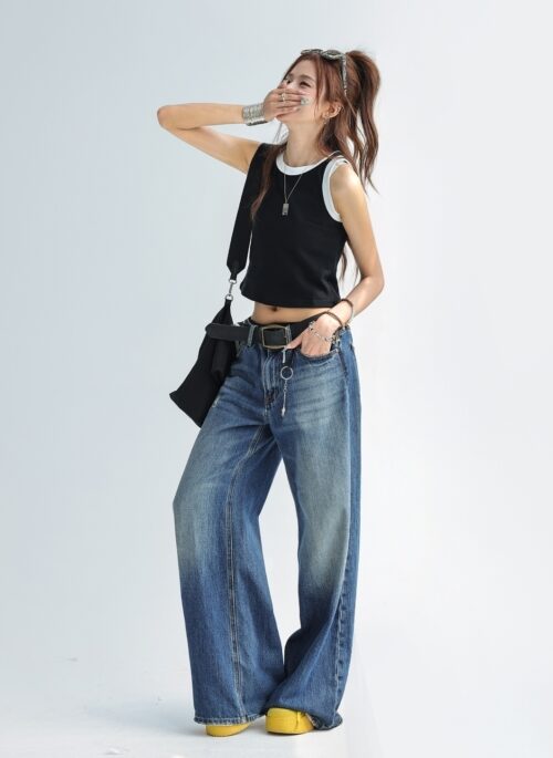 Colorblock Spliced Sleeveless Crop Tank Top