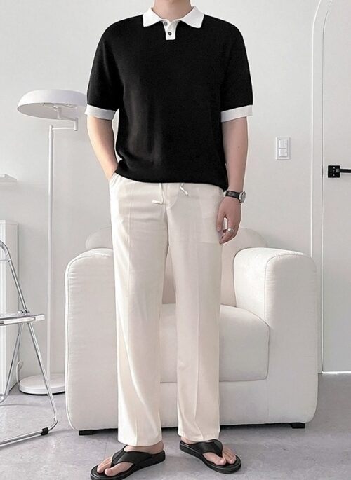 Colorful Knit Polo Shirt Casual Trendy Style