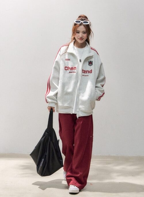 Cool Embroidered Stripe Sweatshirt Jacket
