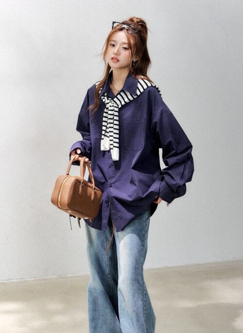Cotton Striped Shirt And Shawl Set White