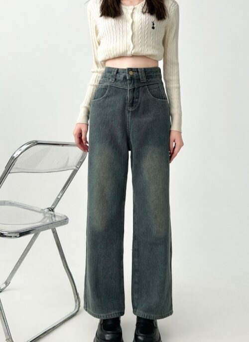 Cozy Starry Pattern Straight Leg High Waist Jeans