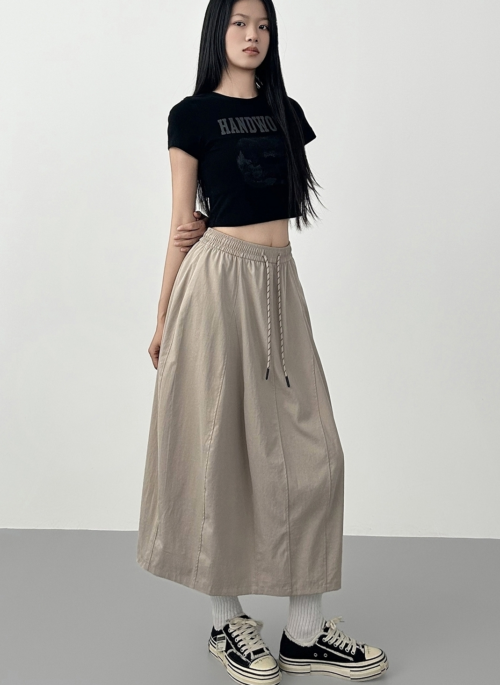 Drawstring Irregular A Line Cargo Midi Skirt