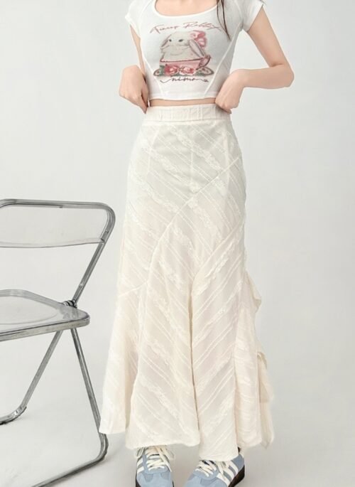 Elegant Asymmetrical White High Waist Midi Skirt