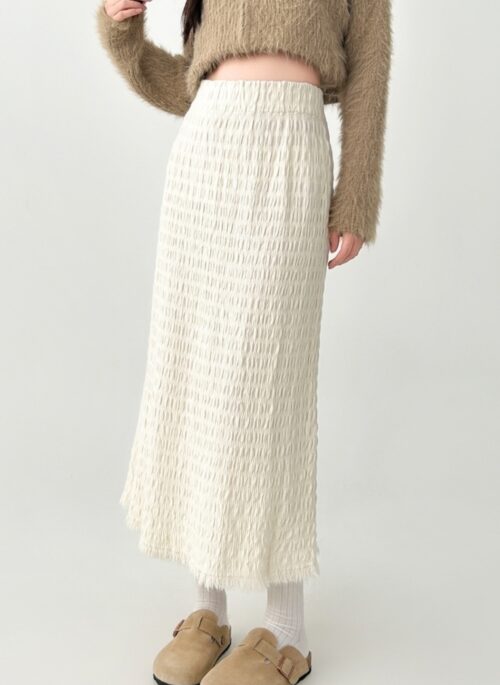 Elegant Knit Pleated High Waist Midi Skirt