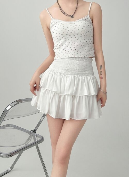 Elegant Ruffled White A Line Short Skirt