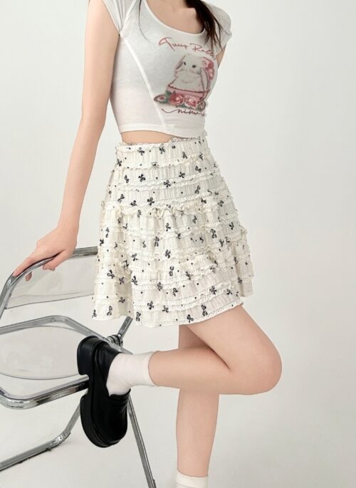 Floral High Waist A Line Skirt Beige Summer