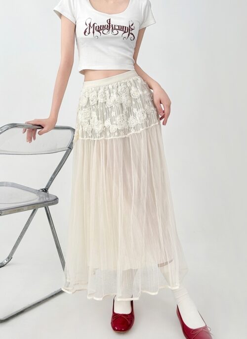 Floral High Waist Midi Skirt Elegant Summer Style