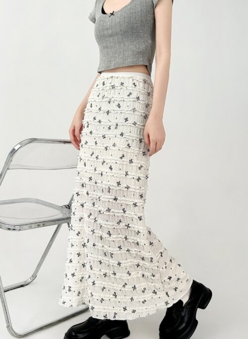 Floral High Waist Slim Fit Mermaid Midi Skirt