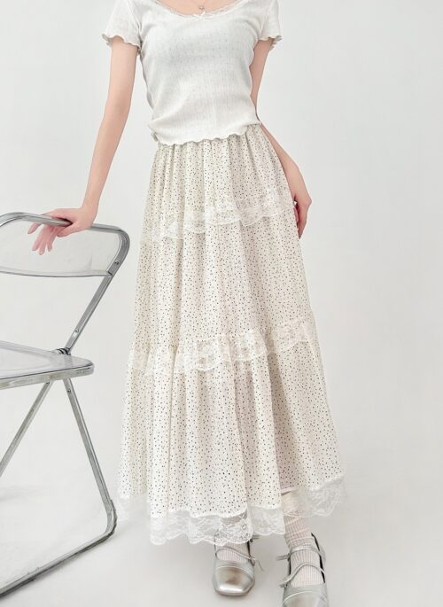 Floral Lace Patchwork High Waist Midi Skirt