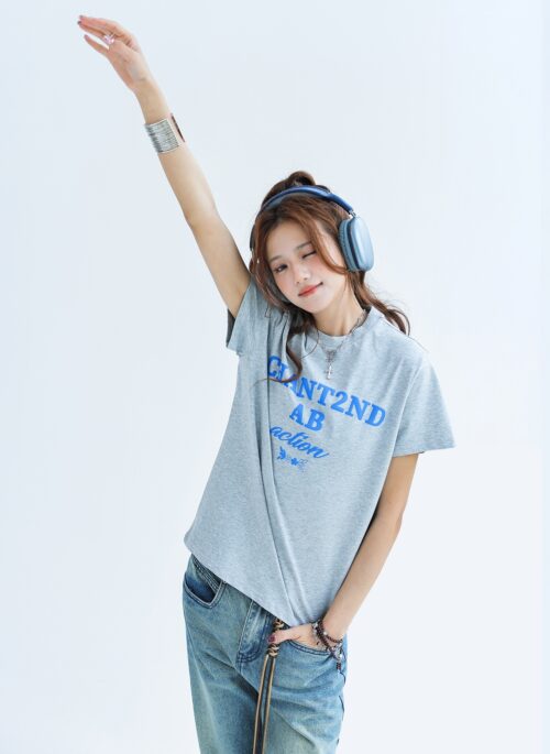 Foam Letter Print Cool Touch Short Sleeve Top