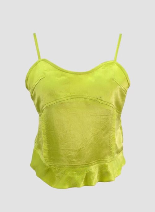 Green Acetate Ruffle Camisole | Rose - BlackPink