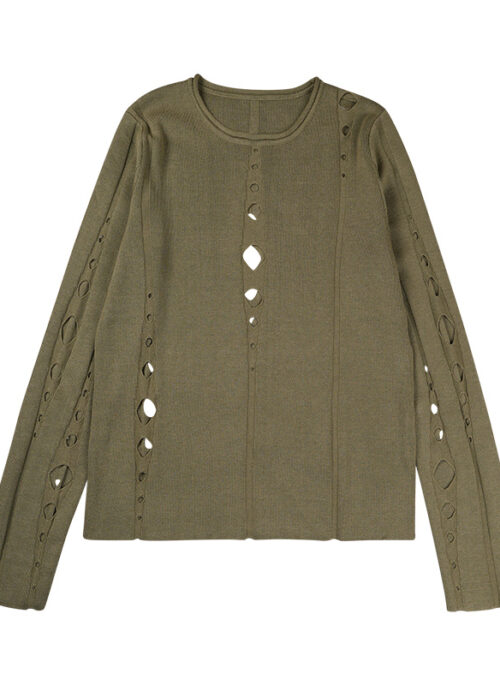 Green Distressed Hole Knit Sweater | Rose - BlackPink