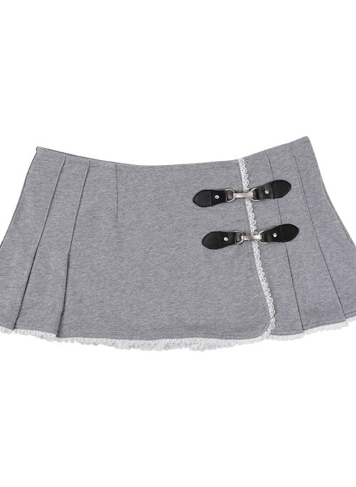 Grey Buckle Detail Pleated Mini Skirt | Joy – Red Velvet