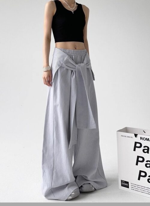Grey Stripes Removable Tie Waist Pants | Rei – IVE