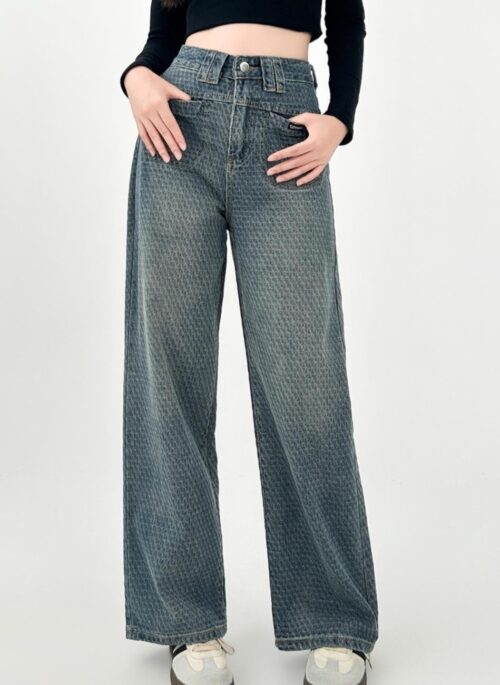 High Street Star Jacquard Wide Leg Denim Pants