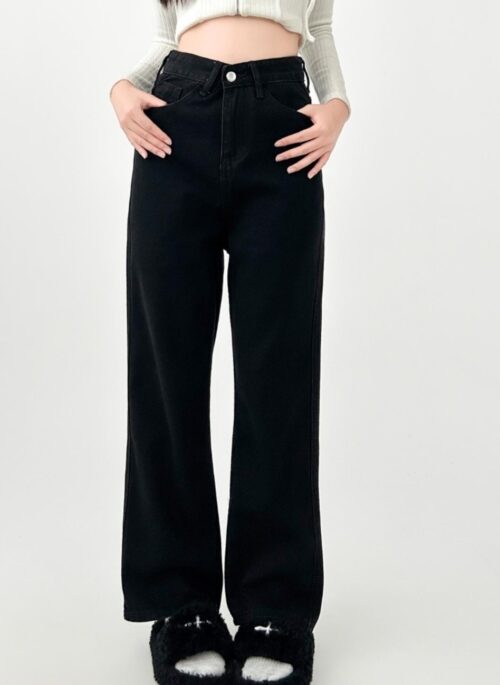 High Waist Black Wide Leg Jeans Slim Fit