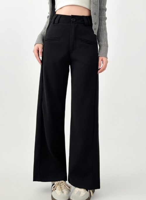 High Waist Black Wide Leg Relaxed Trousers