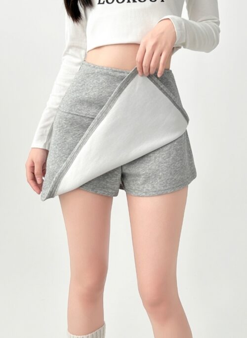 High Waist Grey A Line Skirt With Slit
