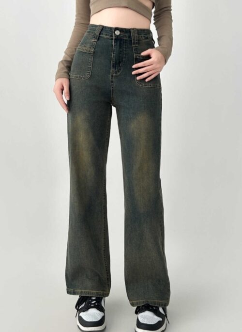 High Waist Loose Fit Denim Pants For Pear Shape
