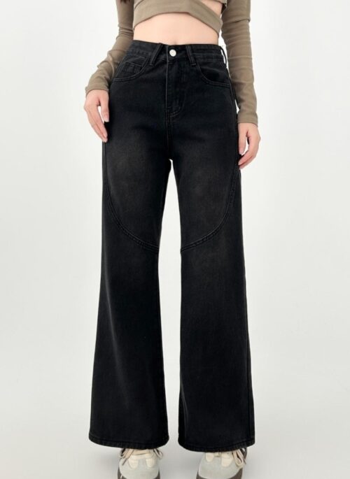 High Waist Loose Fit Straight Leg Denim Pants