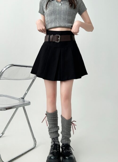 High Waist Pleated A Line Mini Skirt