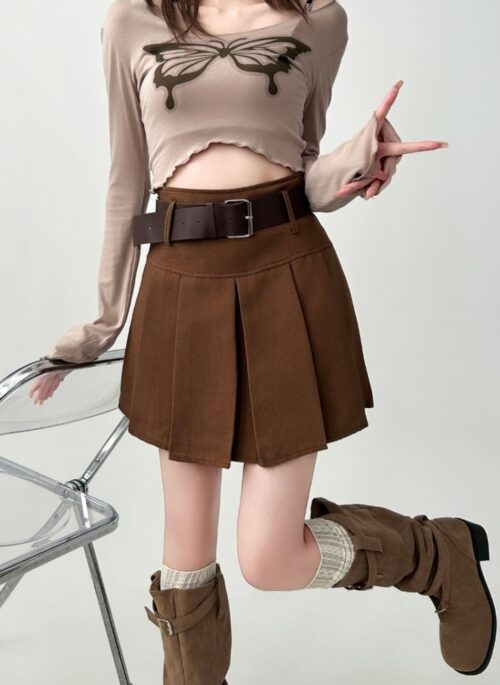 High Waist Pleated A Line Skirt