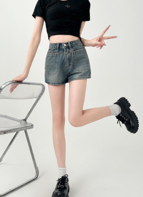 High Waist Vintage Denim A Line Shorts
