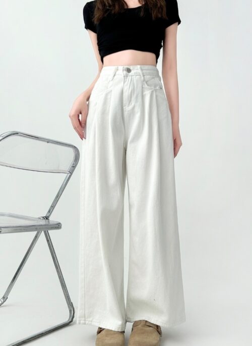 High Waist White Wide Leg Denim Pants
