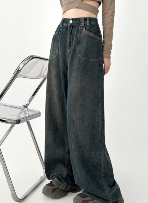High Waist Wide Leg Denim Trousers