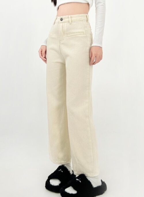High Waist Wide Leg Straight Fit Jeans