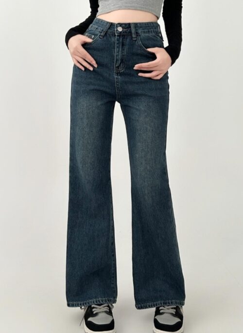 High Waisted Dark Flare Leg Jeans