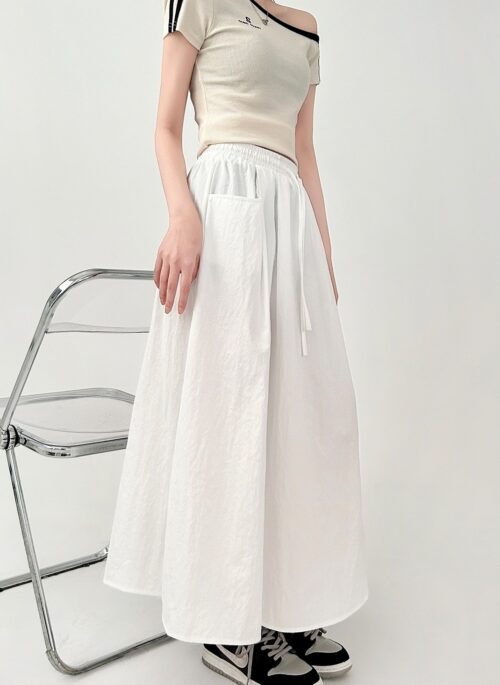 Khaki Pleated Midi Skirt For Curvy Shape