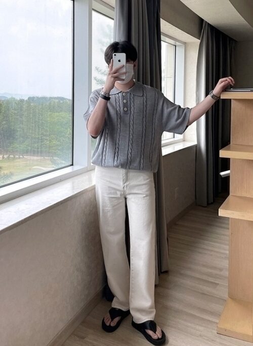 Knit Polo Shirt Casual Loose Style