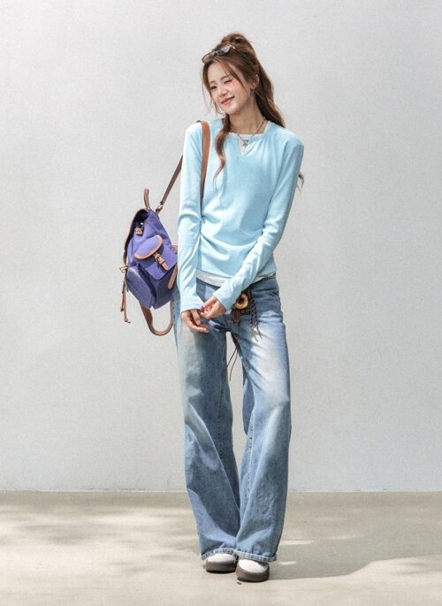 Korean Style Slim Fit Layered Long Sleeve Top