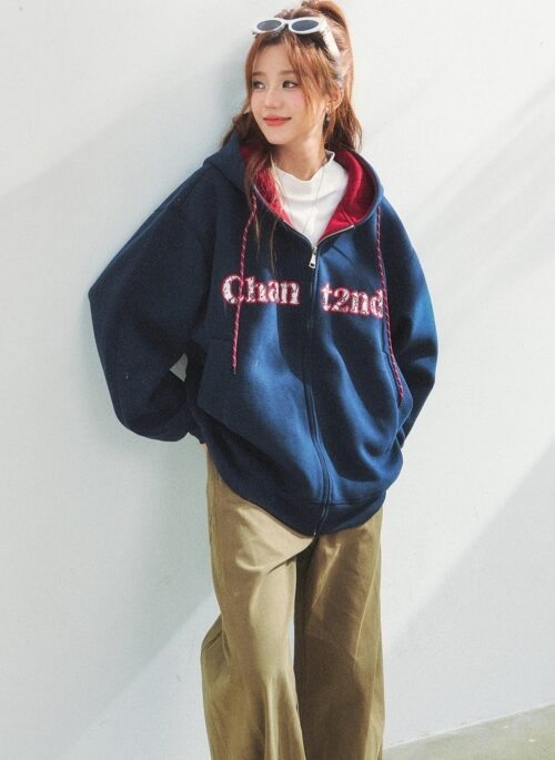 Lace Letter Patch Embroidered Relaxed Cardigan Sweater
