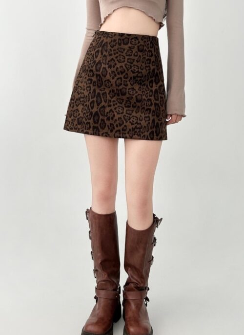 Leopard Print Slim Fit A Line Mini Skirt