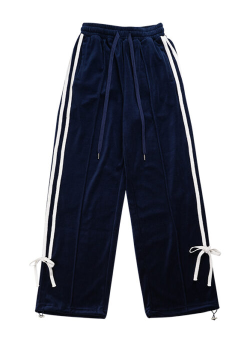 Navy Blue Ribbon Tie Wide Leg Pants | Wonyoung – IVE